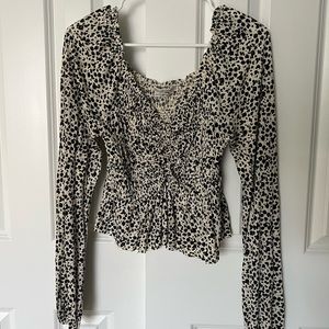 Urban outfitters shaina ruched long sleeve top, cream with black spots
